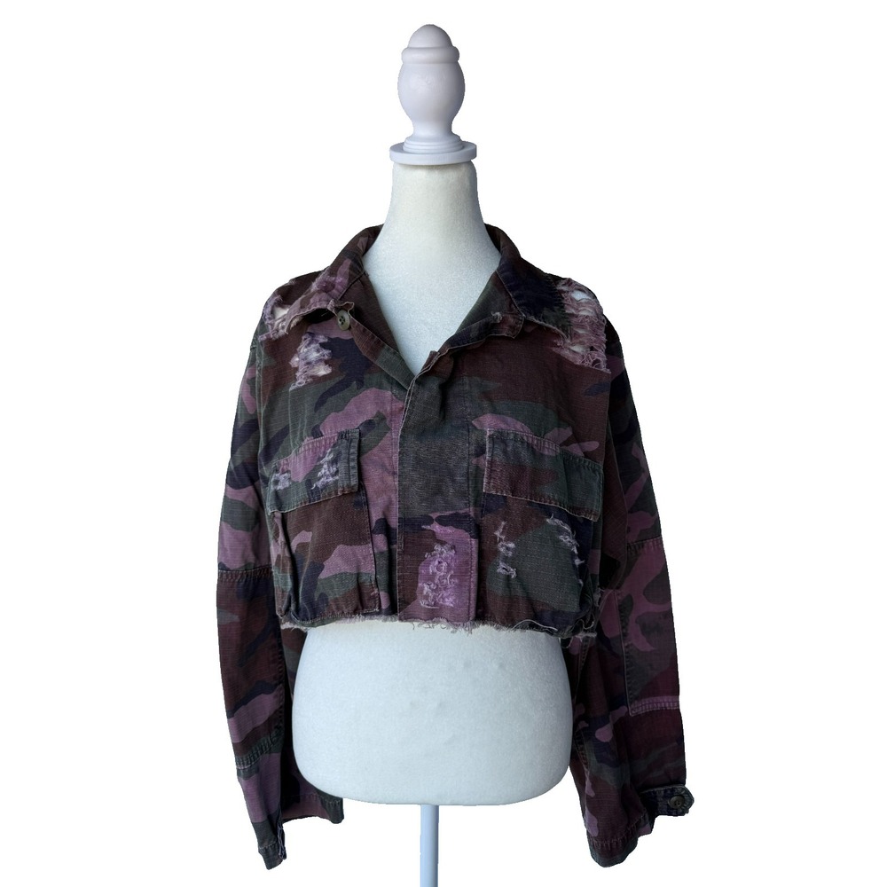 Furst Of A Kind Cropped Camo Jacket Womens Sz S/M Distressed Streetwear Military